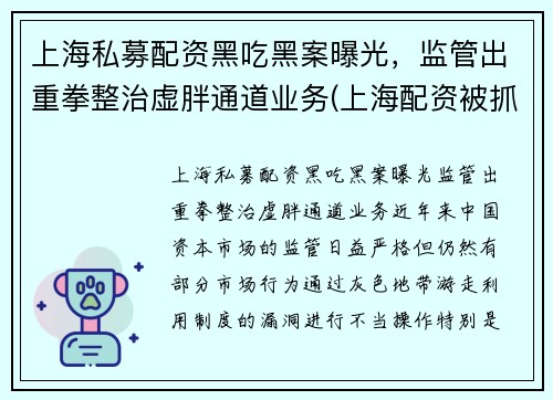 上海私募配资黑吃黑案曝光，监管出重拳整治虚胖通道业务(上海配资被抓)